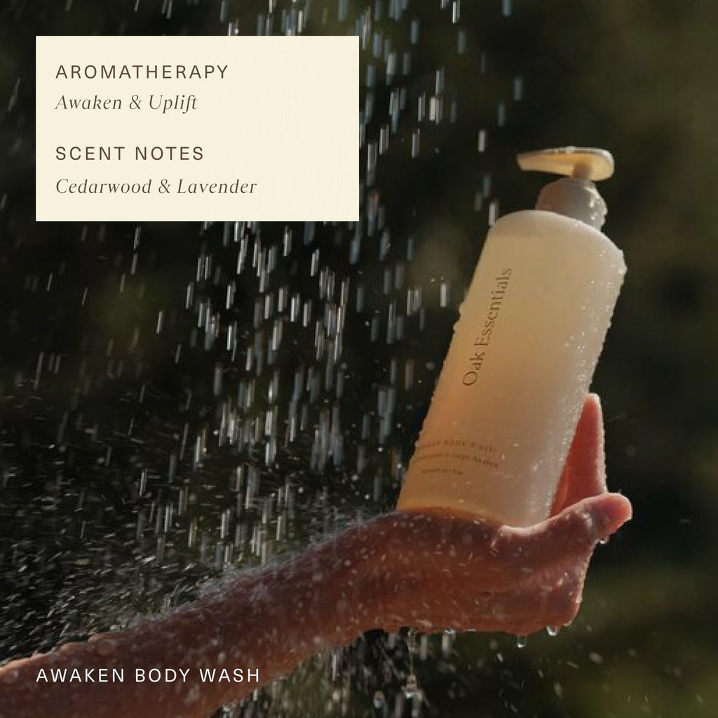 Oak Essentials Awaken Body Wash – Hydrating Shower Gel with Lavender, Cedarwood & Rice Bran Extract | 10.1 fl oz