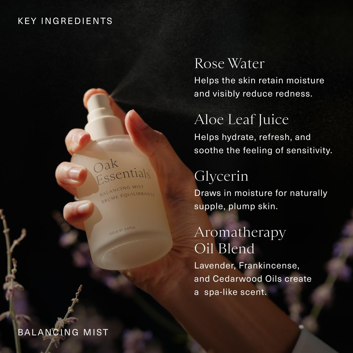 Oak Essentials Balancing Mist – Rose Water & Aloe Hydrating Face Toner (3.4 oz)