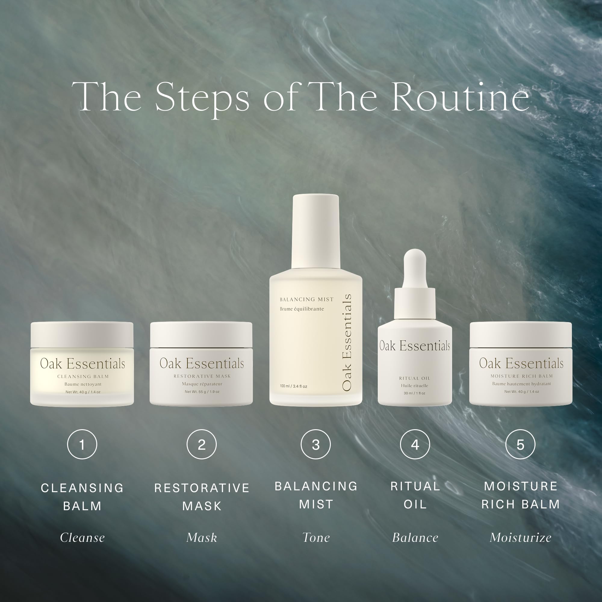Oak Essentials The Routine At-Home Facial Gift Set | 5-Step Anti-Aging Skincare with Blue Tansy Oil, Cleansing Balm & Restorative Mask