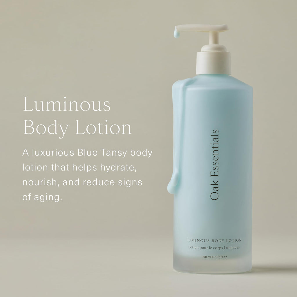 Oak Essentials Luminous Body Lotion | Hydrating Blue Tansy and Rose Oil with Turmeric – Travel Size 1.33 fl oz