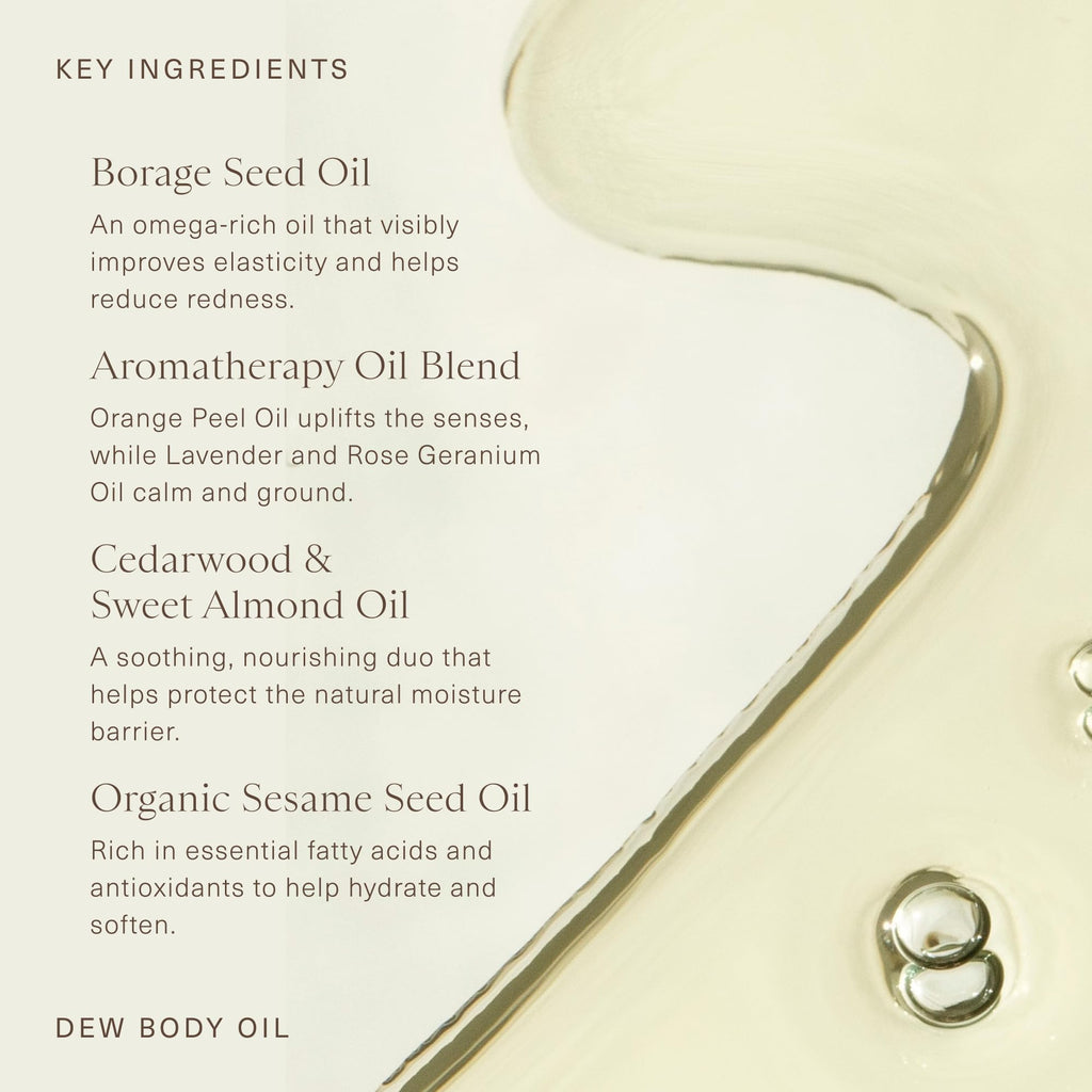 Oak Essentials Dew Body Oil | Fast-Absorbing Hydration with Borage Seed & Cedarwood