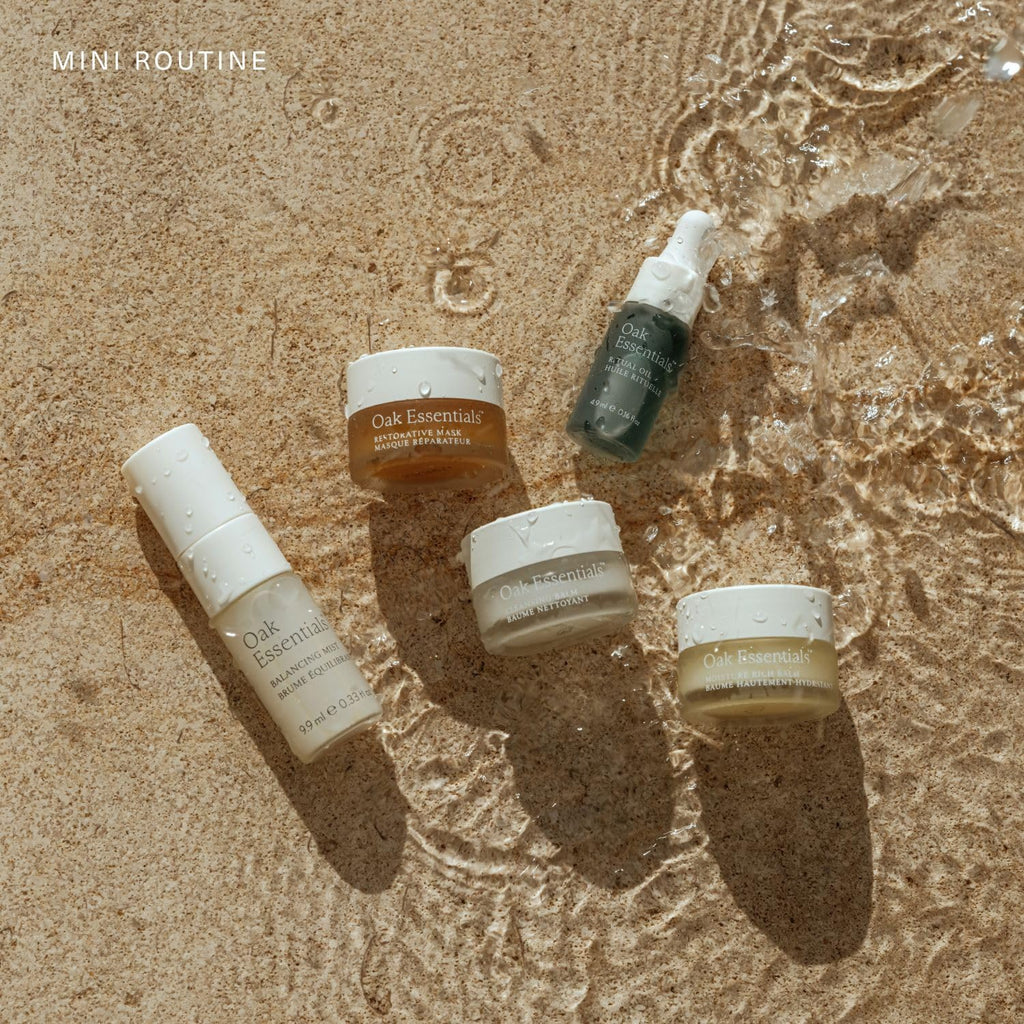 Oak Essentials Mini Routine – Travel-Size Clean Skincare Set (Cleanser, Mask, Balm, Oil & Toner)