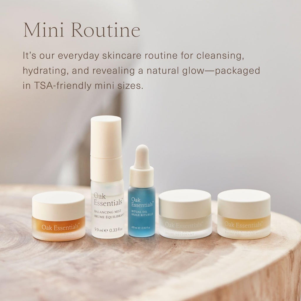 Oak Essentials Mini Routine – Travel-Size Clean Skincare Set (Cleanser, Mask, Balm, Oil & Toner)