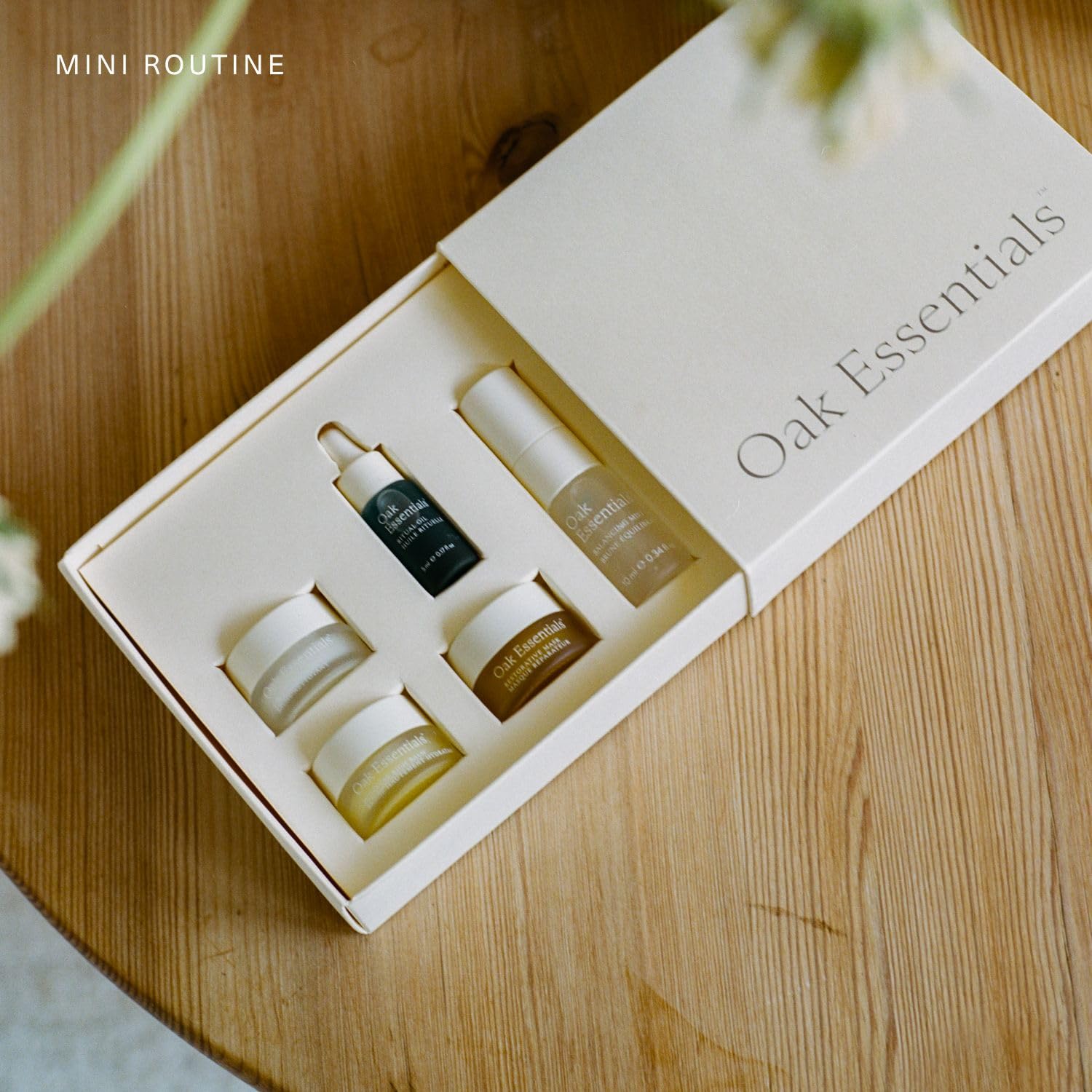 Oak Essentials Mini Routine – Travel-Size Clean Skincare Set (Cleanser, Mask, Balm, Oil & Toner)