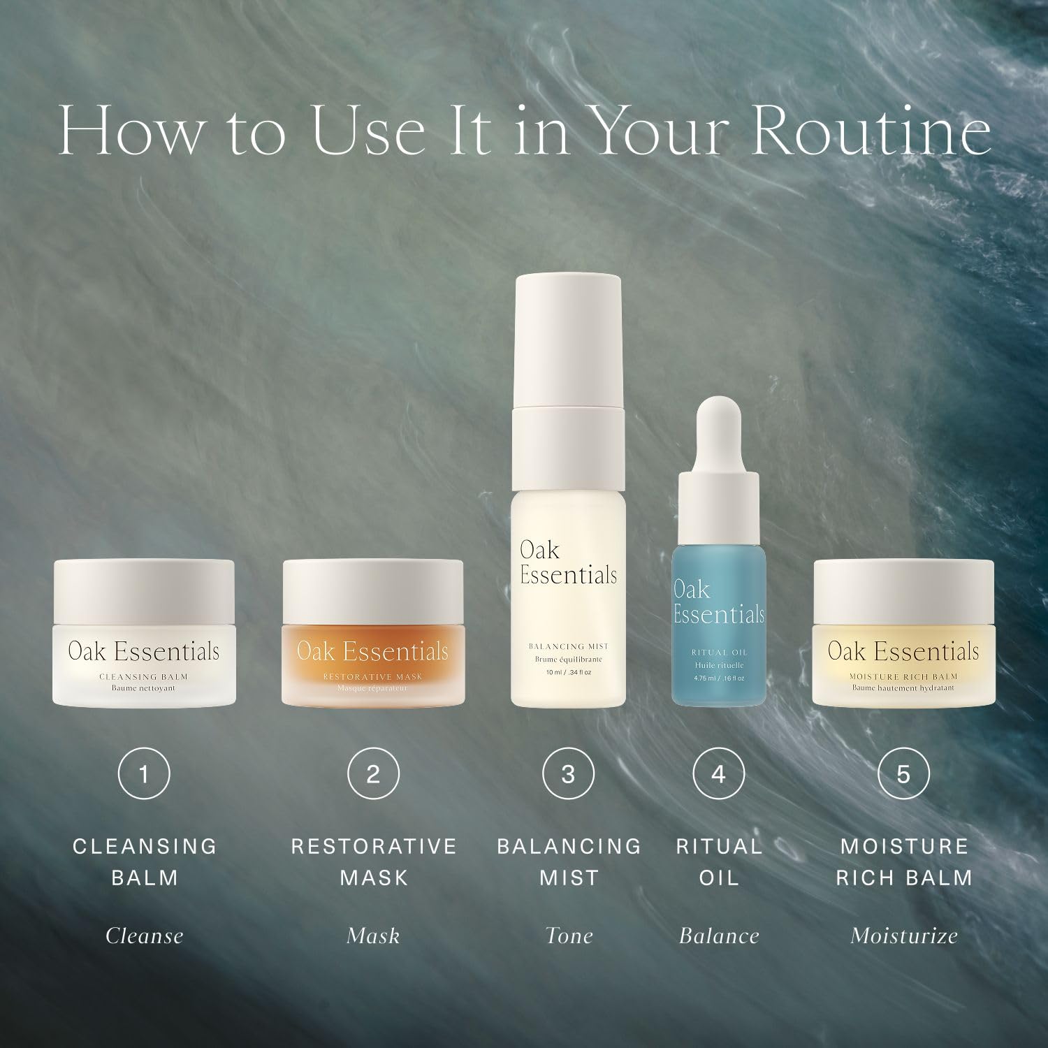 Oak Essentials Mini Routine – Travel-Size Clean Skincare Set (Cleanser, Mask, Balm, Oil & Toner)
