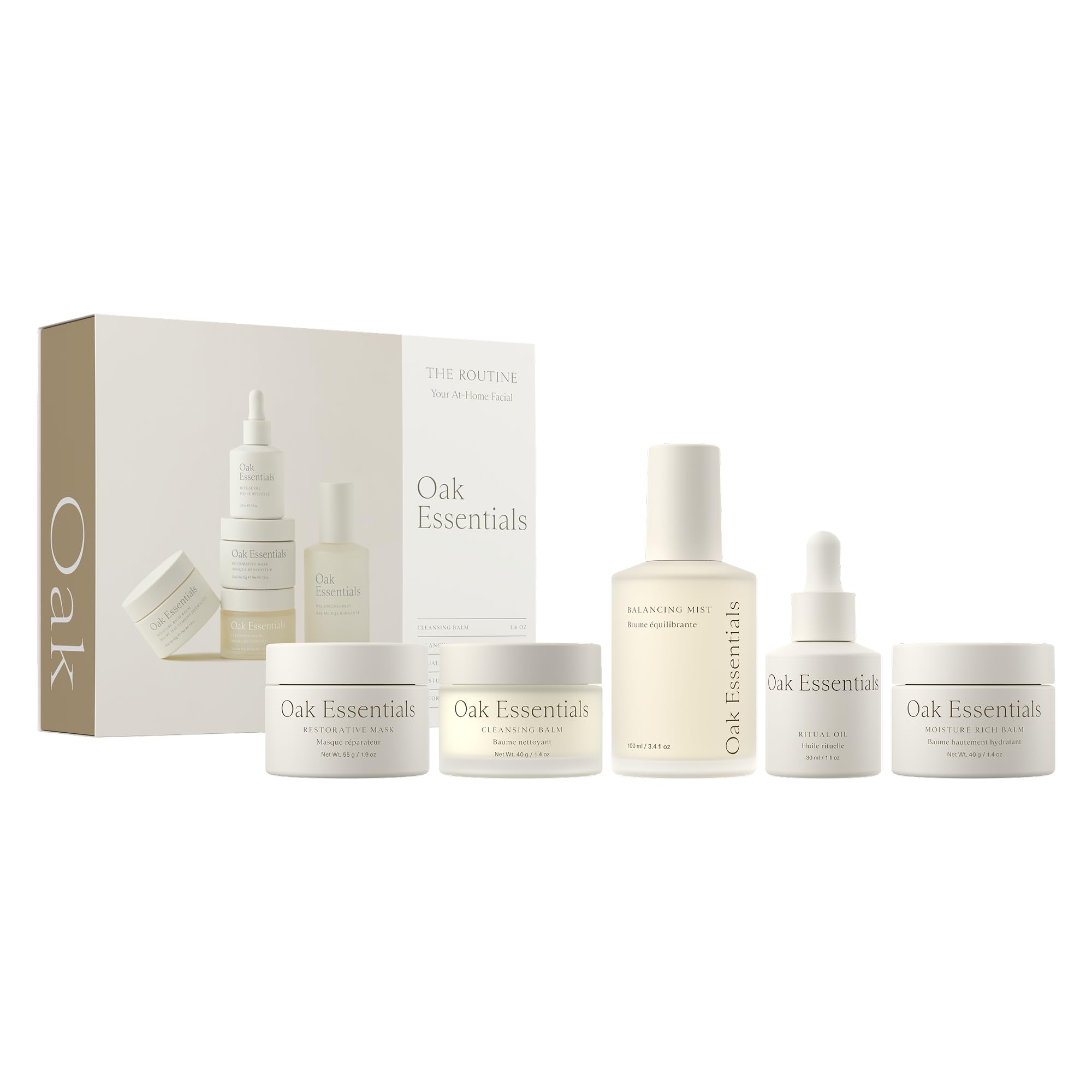 Oak Essentials The Routine At-Home Facial Gift Set | 5-Step Anti-Aging Skincare with Blue Tansy Oil, Cleansing Balm & Restorative Mask