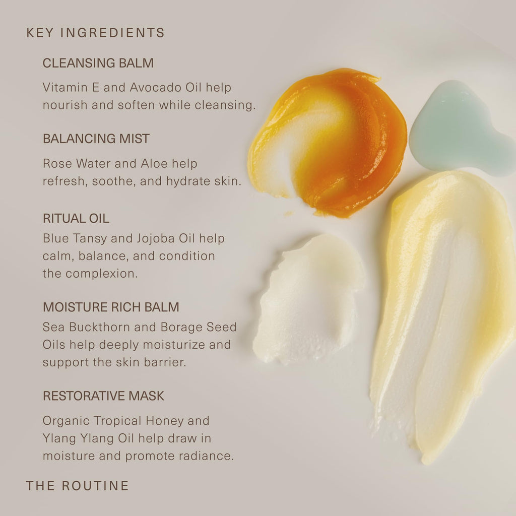 Oak Essentials The Routine At-Home Facial Gift Set | 5-Step Anti-Aging Skincare with Blue Tansy Oil, Cleansing Balm & Restorative Mask