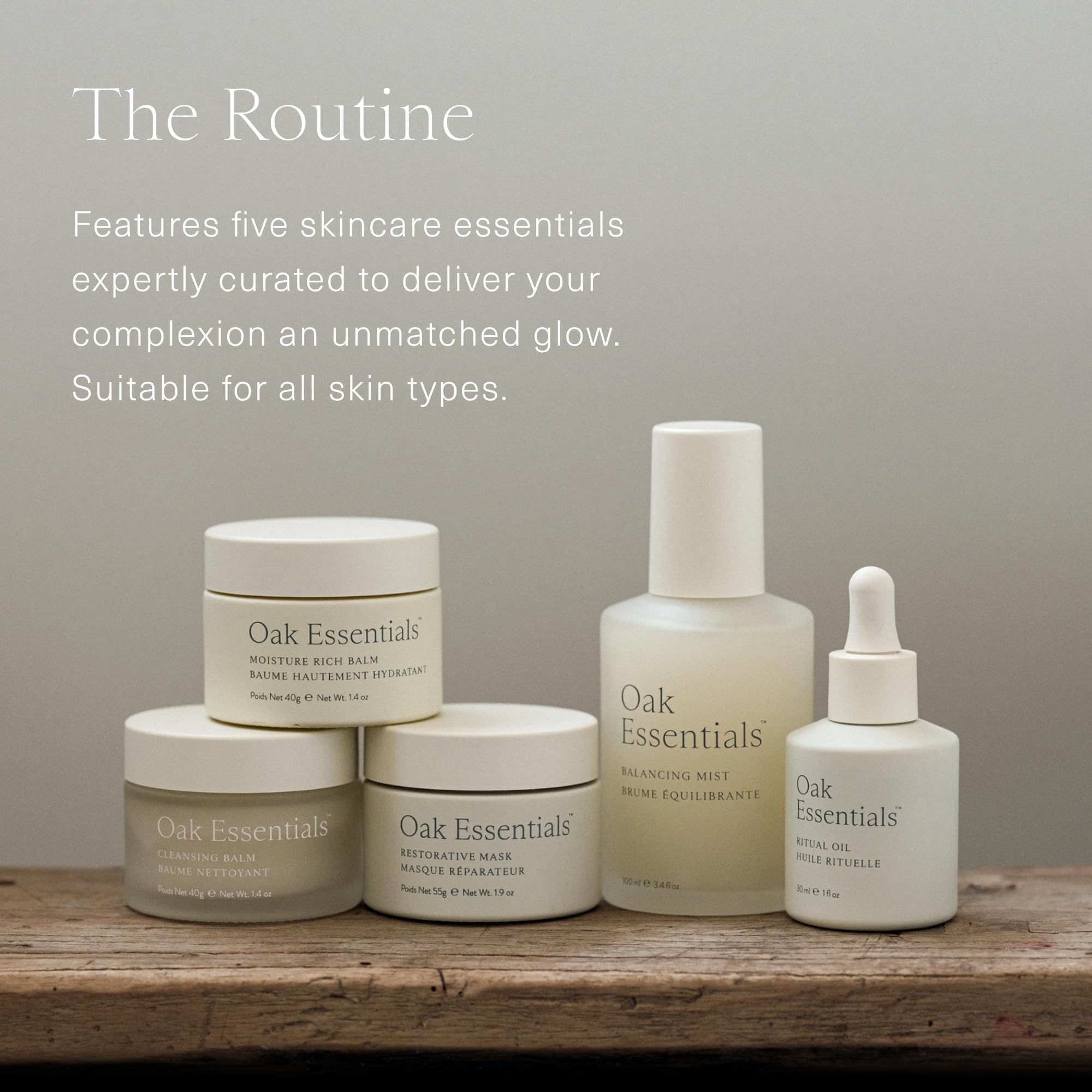Oak Essentials The Routine At-Home Facial Gift Set | 5-Step Anti-Aging Skincare with Blue Tansy Oil, Cleansing Balm & Restorative Mask