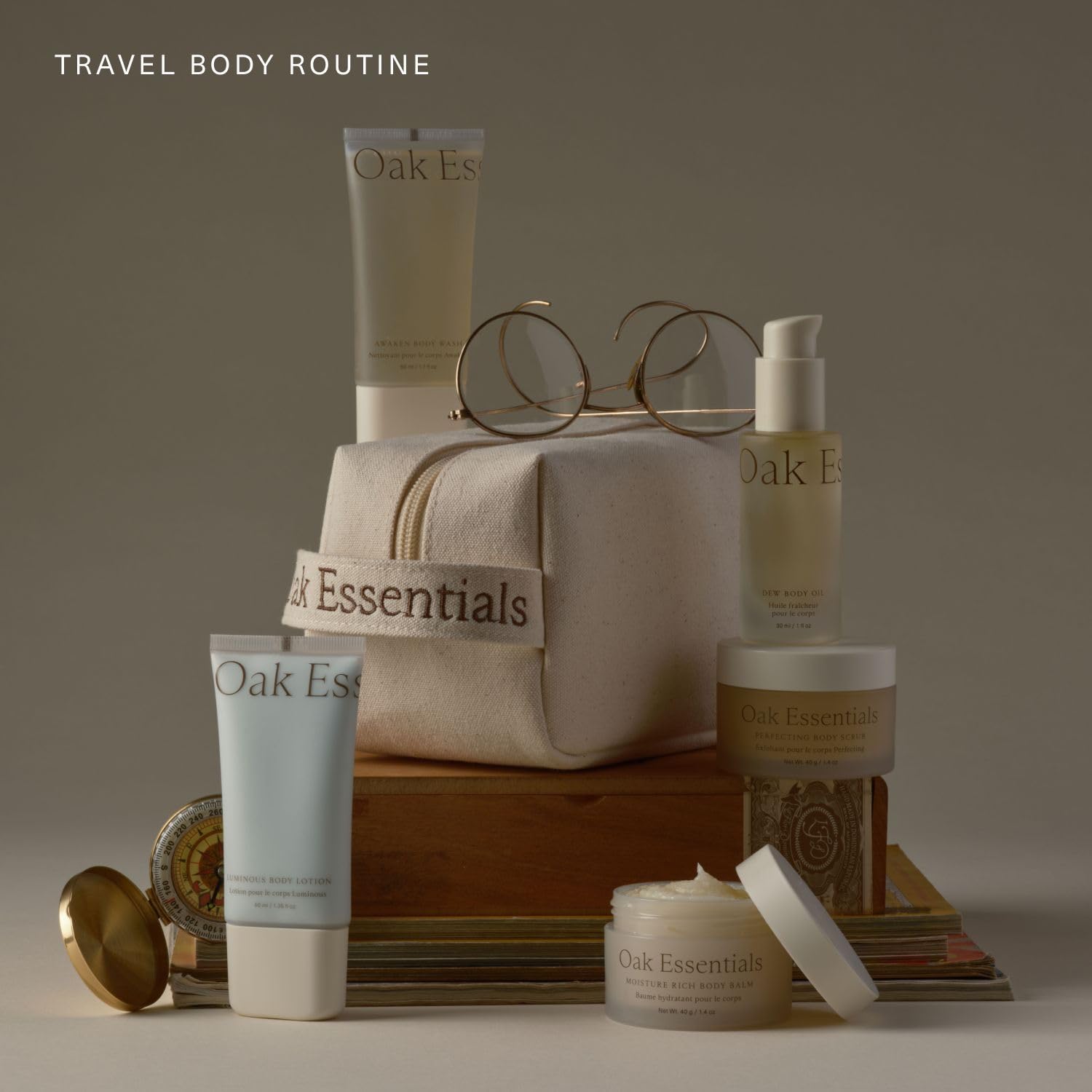 Oak Essentials Travel Body Routine | TSA-Friendly 5-Piece Body Care Set