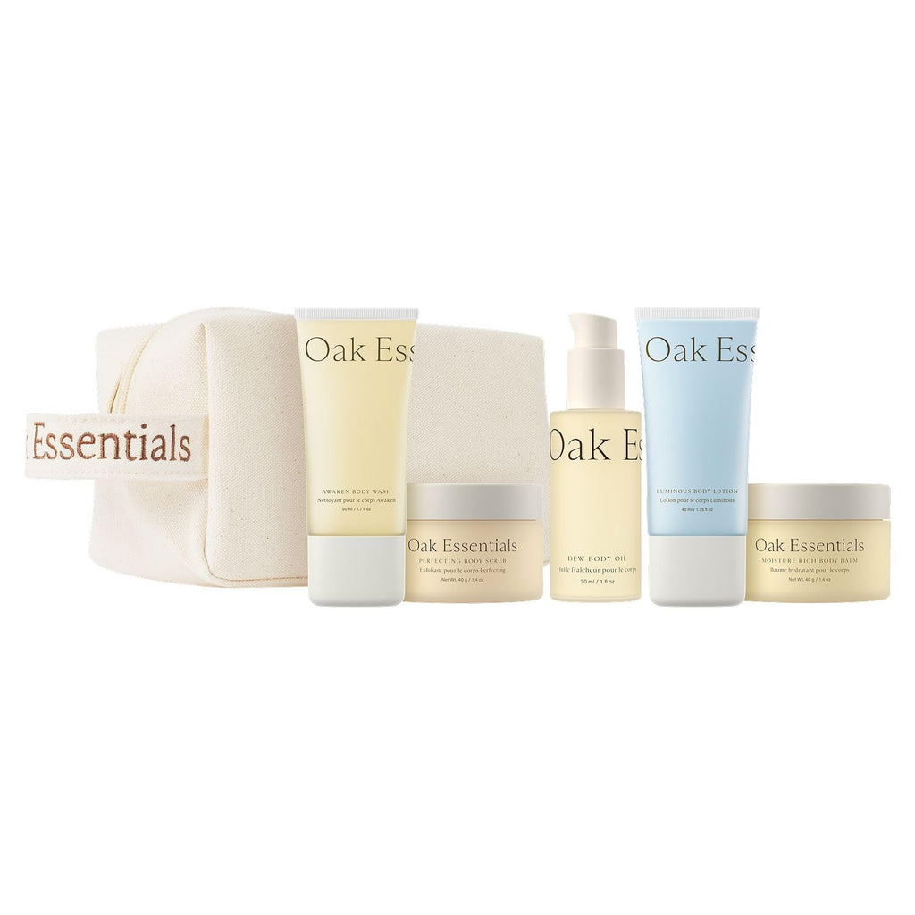 Oak Essentials Travel Body Routine | TSA-Friendly 5-Piece Body Care Set