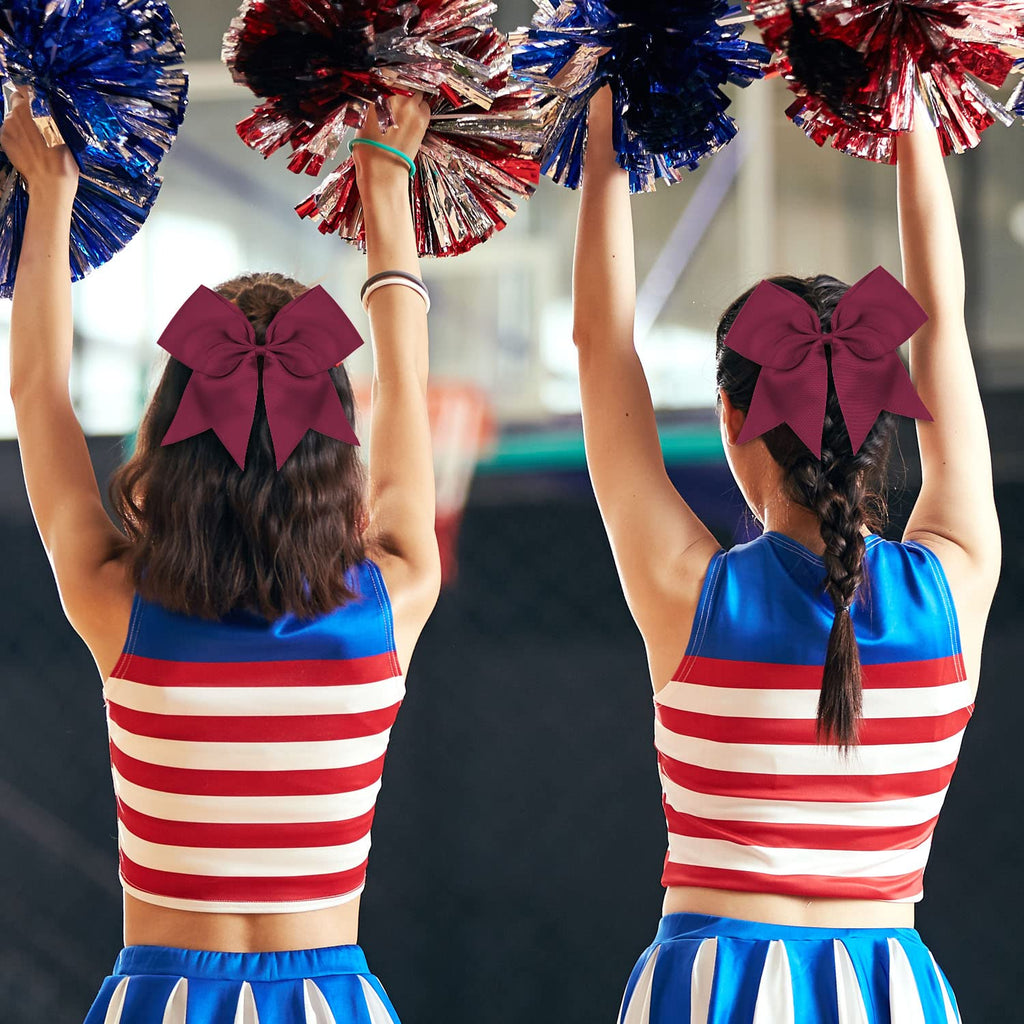 OAOLEER 16-Pack 8-Inch Maroon Cheer Bows with Ponytail Holders – Handmade Team Accessories