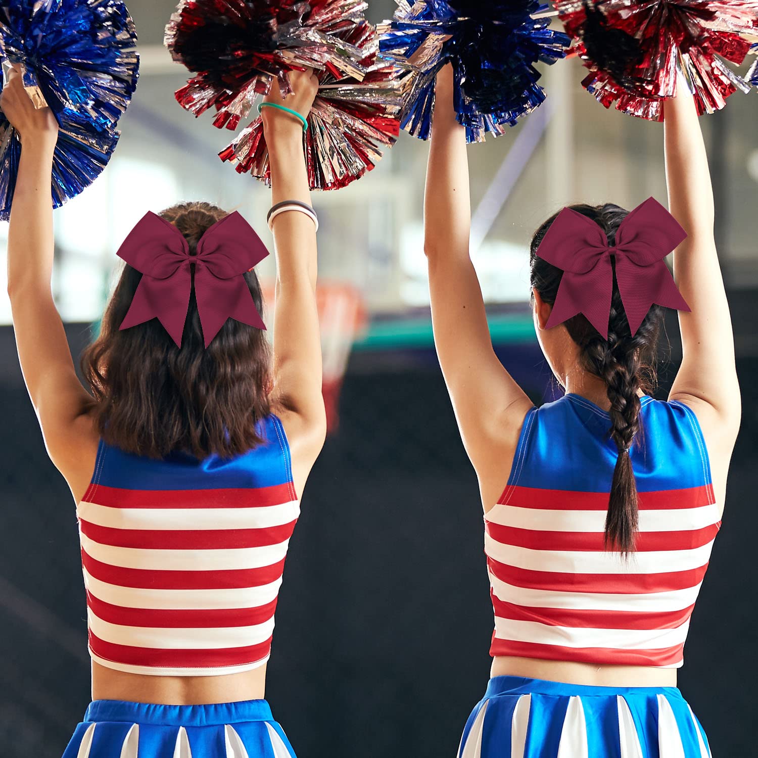 OAOLEER 16-Pack 8-Inch Maroon Cheer Bows with Ponytail Holders – Handmade Team Accessories