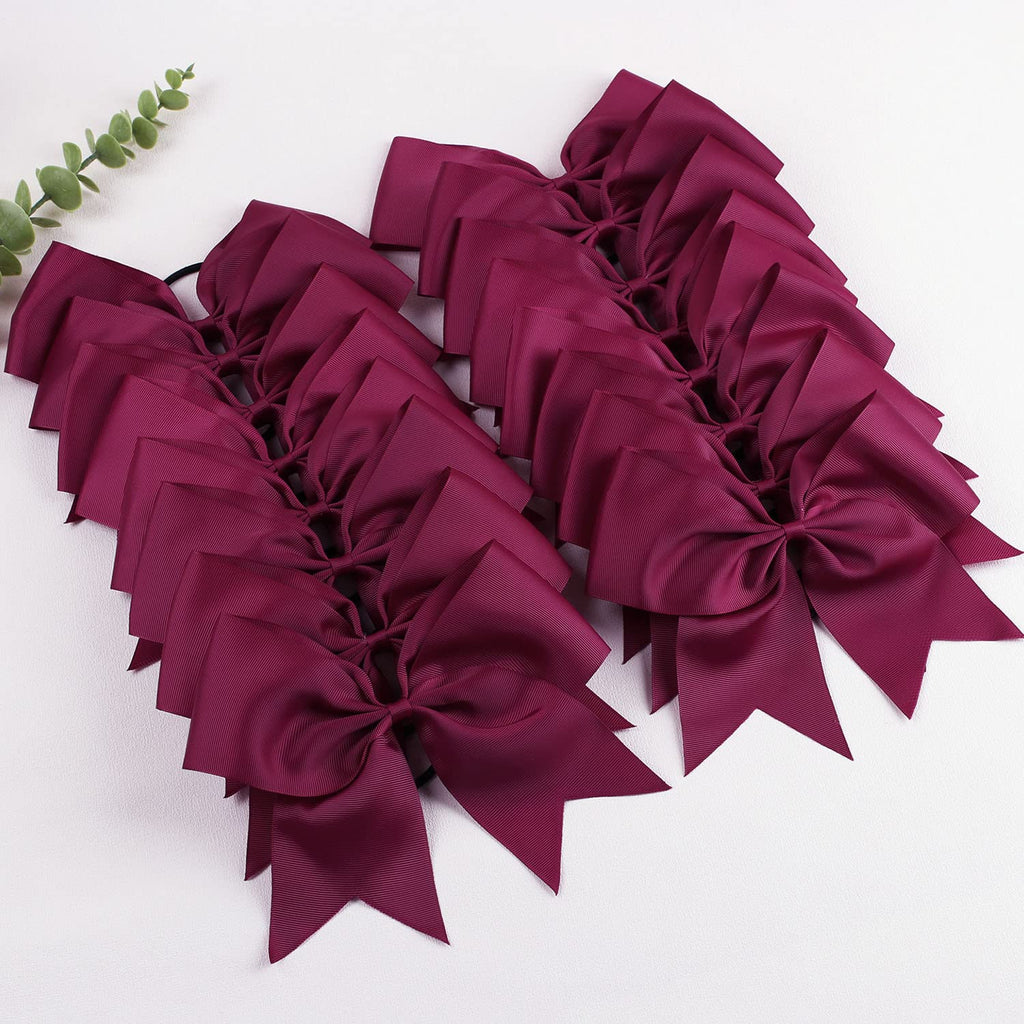 OAOLEER 16-Pack 8-Inch Maroon Cheer Bows with Ponytail Holders – Handmade Team Accessories