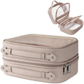 Oaque Clear Cosmetic Bag — Large Double Layer Travel Toiletry Bag with 4 Compartments (Taupe)