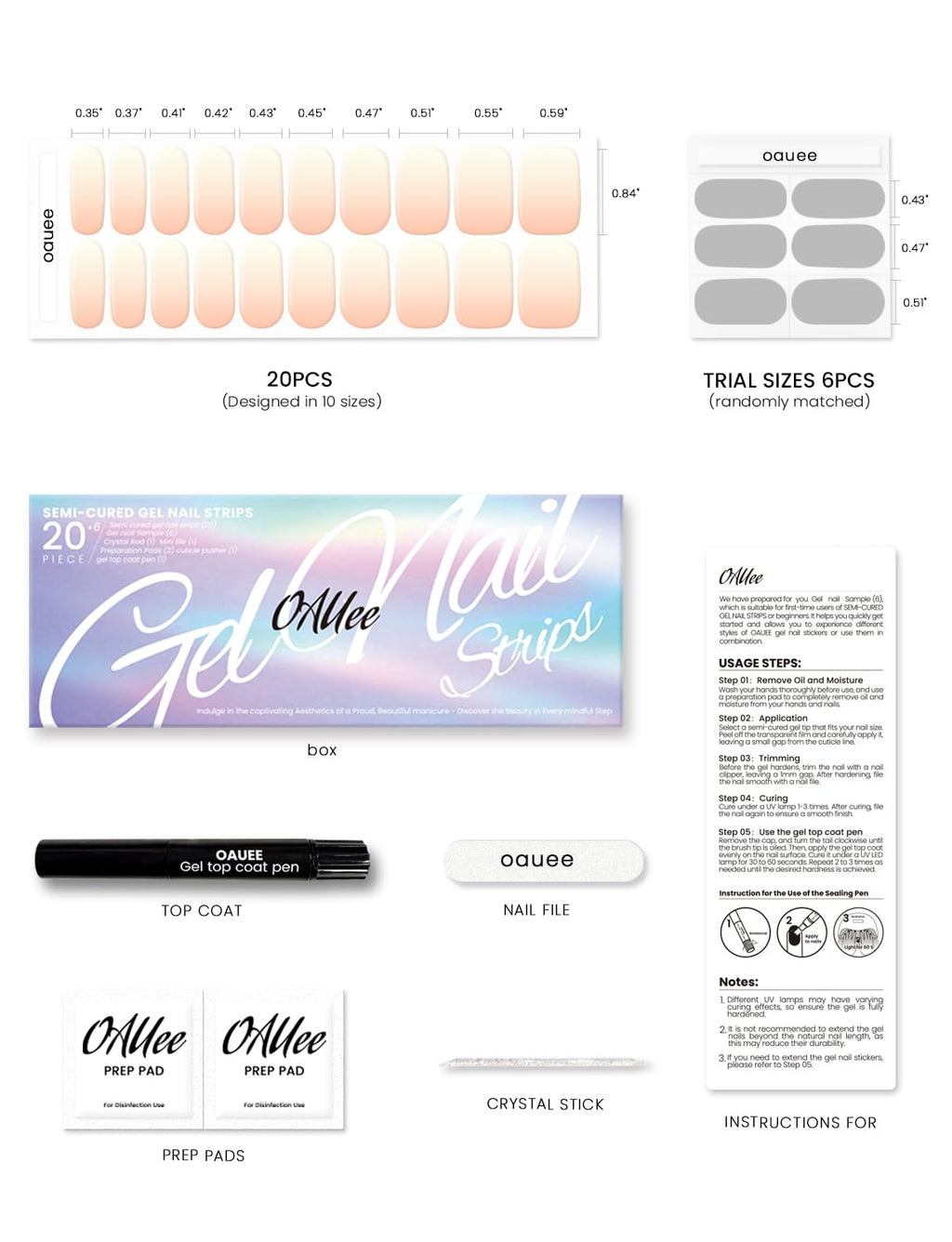 OAUEE Sunset Nectar Semi-Cured Gel Nail Strips | Built-In Gel Top Coat | UV Light Required