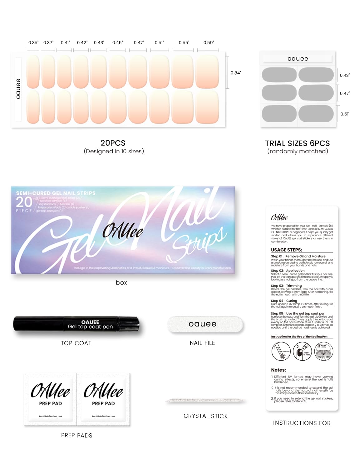 OAUEE Sunset Nectar Semi-Cured Gel Nail Strips | Built-In Gel Top Coat | UV Light Required