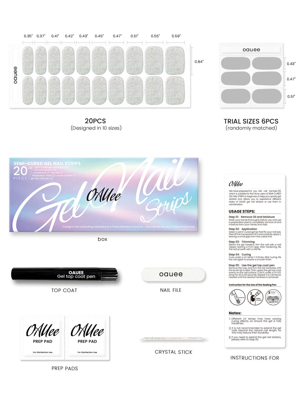 Oauee Semi Cured Gel Nail Strips – Built-In Gel Top Coat, UV Required, Starry Glow