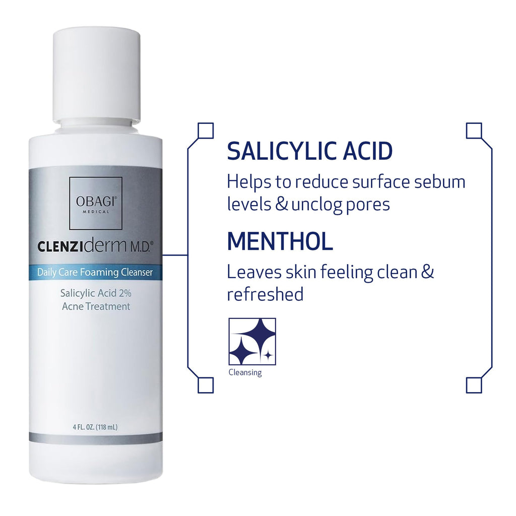 Obagi CLENZIderm M.D. Daily Care Foaming Acne Cleanser – 2% Salicylic Acid (BHA) for Clearer-Looking Skin