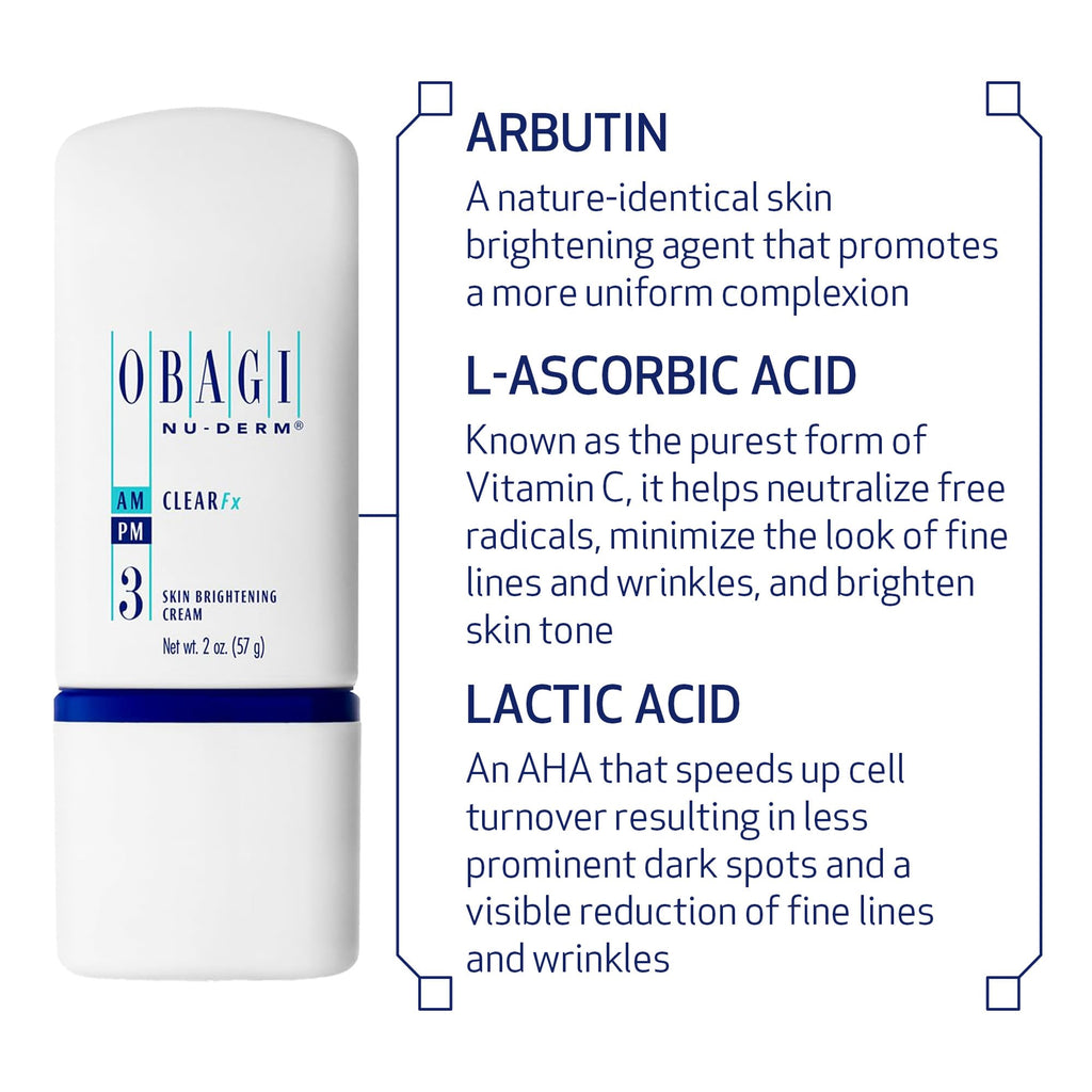 Obagi Medical Nu-Derm Clear Fx – Skin Brightening Cream with Arbutin, Vitamin C & Lactic Acid | 2 oz