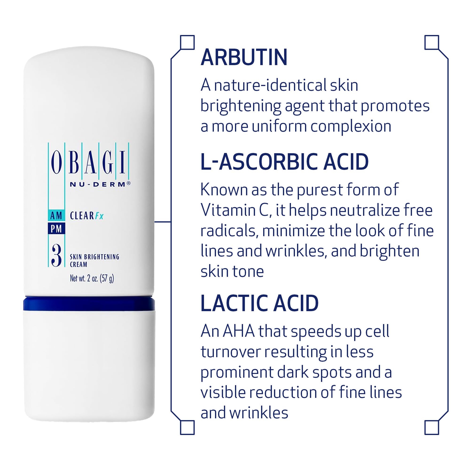 Obagi Medical Nu-Derm Clear Fx – Skin Brightening Cream with Arbutin, Vitamin C & Lactic Acid | 2 oz