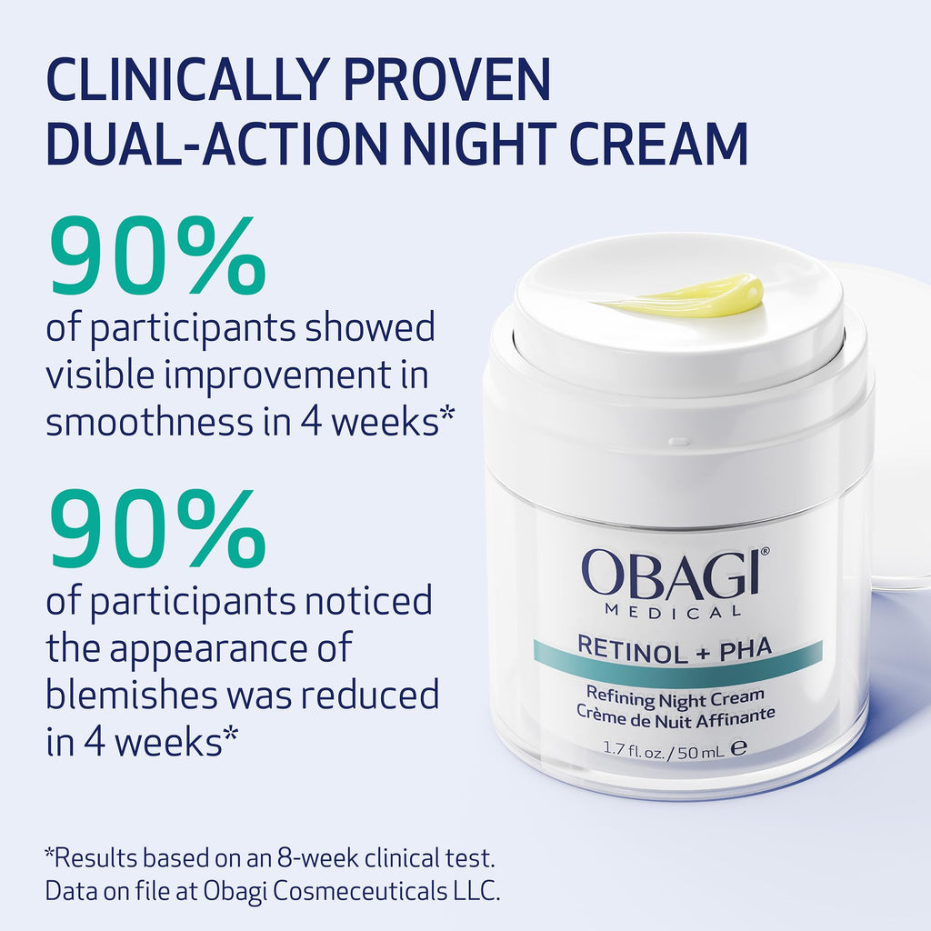 Obagi Medical Retinol + PHA Refining Night Cream – Overnight Anti-Aging, Smoother Skin & Even Complexion | 1.7 oz