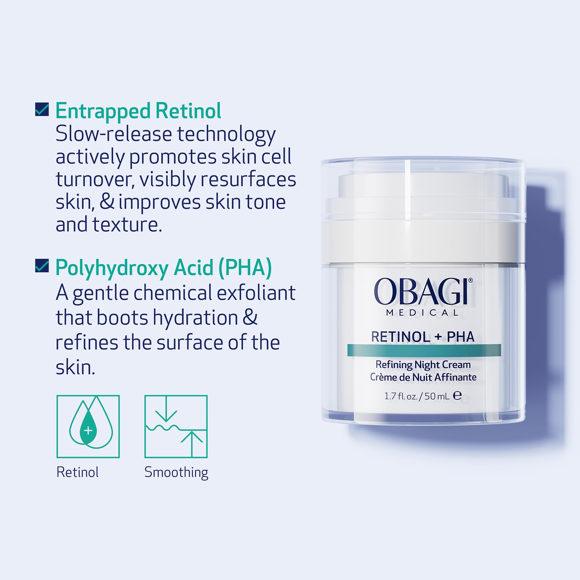 Obagi Medical Retinol + PHA Refining Night Cream – Overnight Anti-Aging, Smoother Skin & Even Complexion | 1.7 oz
