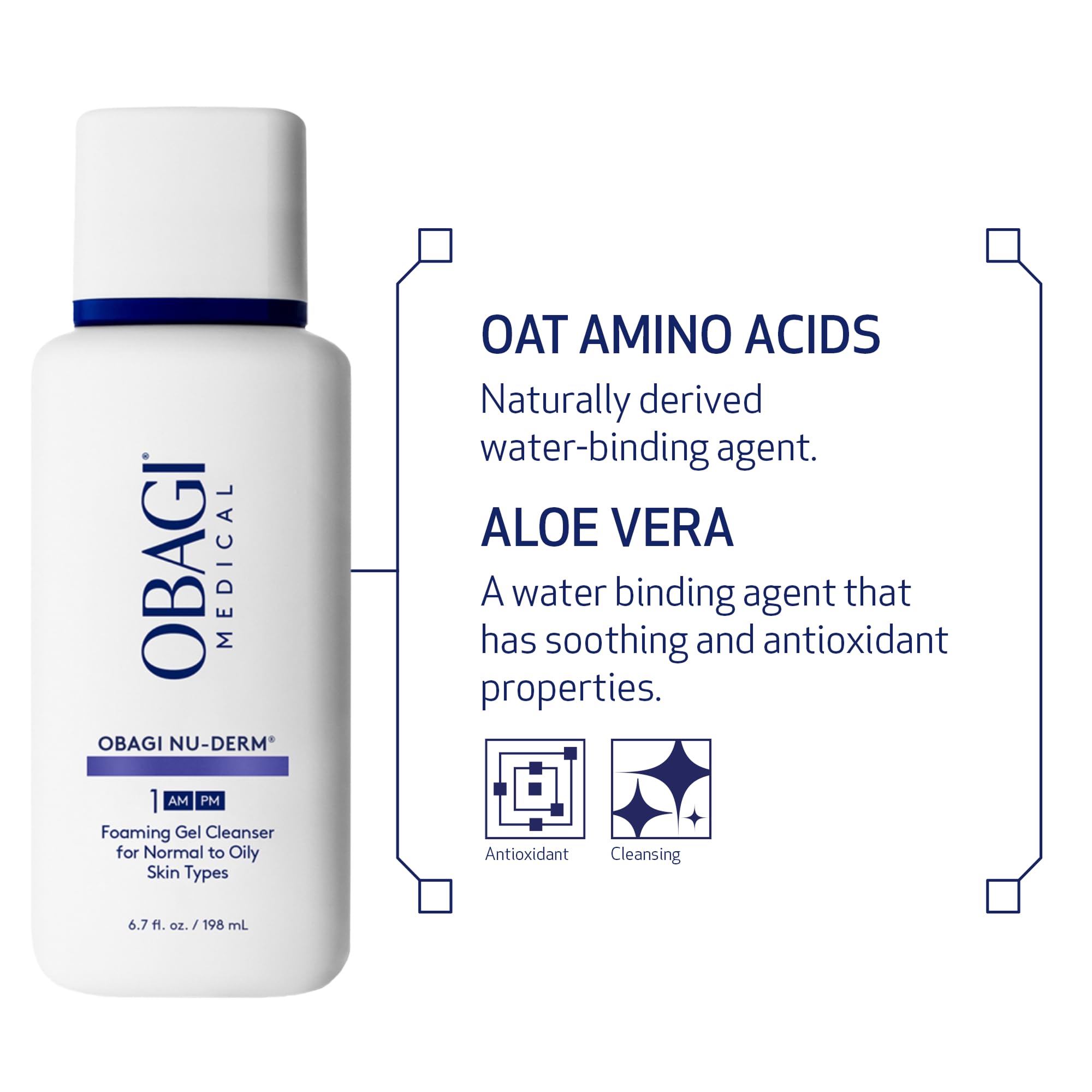 Obagi Medical Nu-Derm Foaming Gel Cleanser for Face | Deep-Cleansing & Hydrating Facial Cleanser for Normal to Oily Skin – 6.7 oz