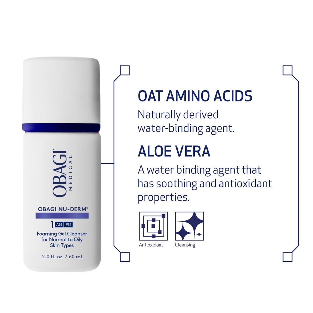 Obagi Nu-Derm Foaming Gel – Gel-Based Cleanser for Normal to Oily & Sensitive Skin (2 oz Travel Size)