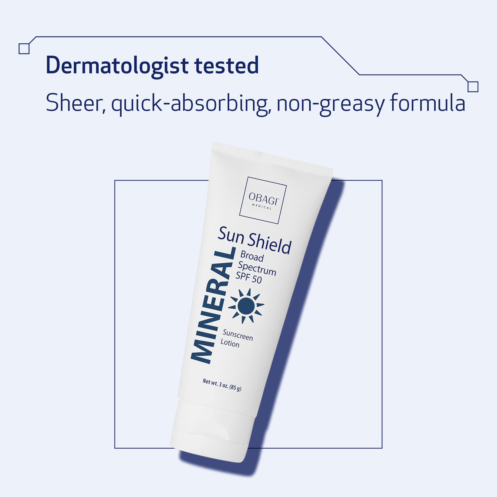 Obagi Medical Sun Shield Mineral Sunscreen SPF 50 – Hypoallergenic, Sheer, Quick-Absorbing (3 oz)