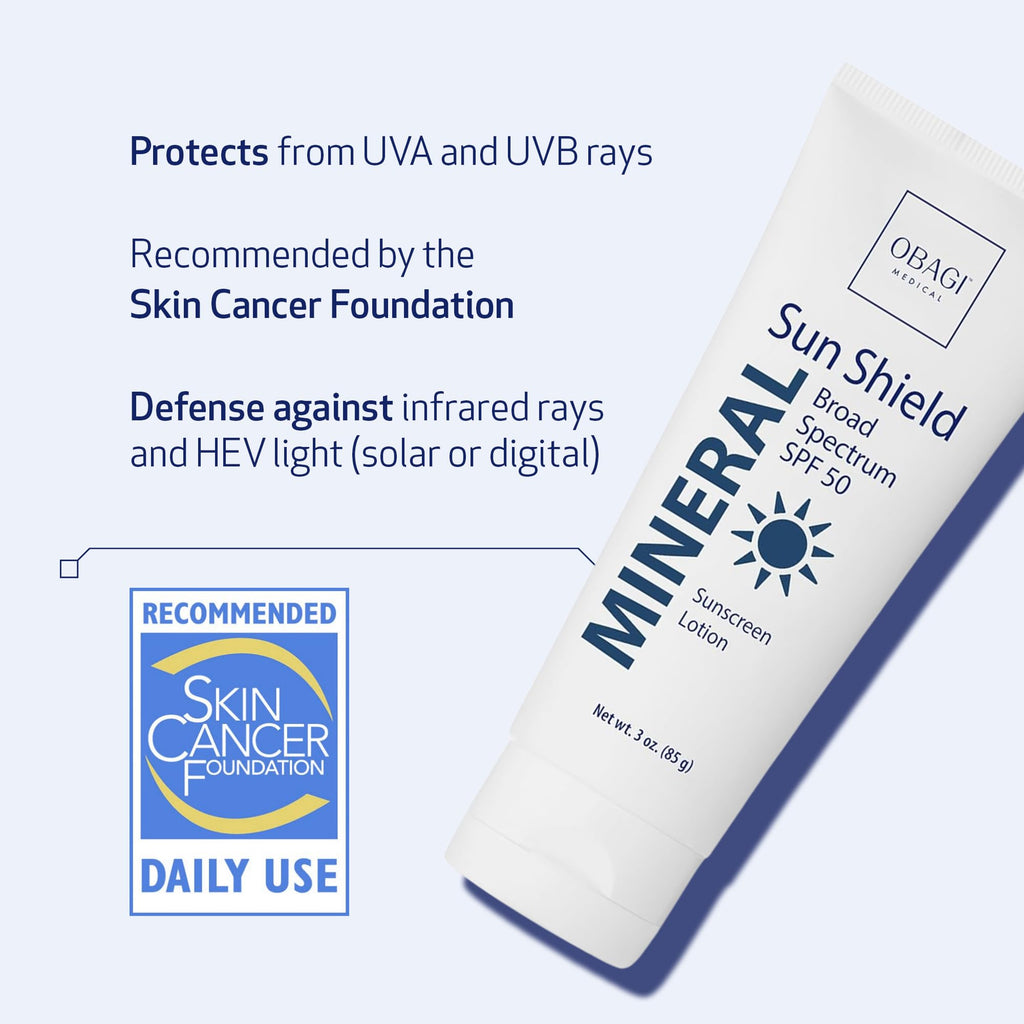 Obagi Medical Sun Shield Mineral Sunscreen SPF 50 – Hypoallergenic, Sheer, Quick-Absorbing (3 oz)