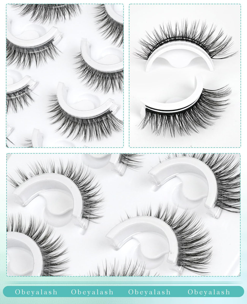 Obeyalash Self-Adhesive Cat Eye Lashes – Waterproof, Glueless, 15mm, 5 Pairs with Tweezers