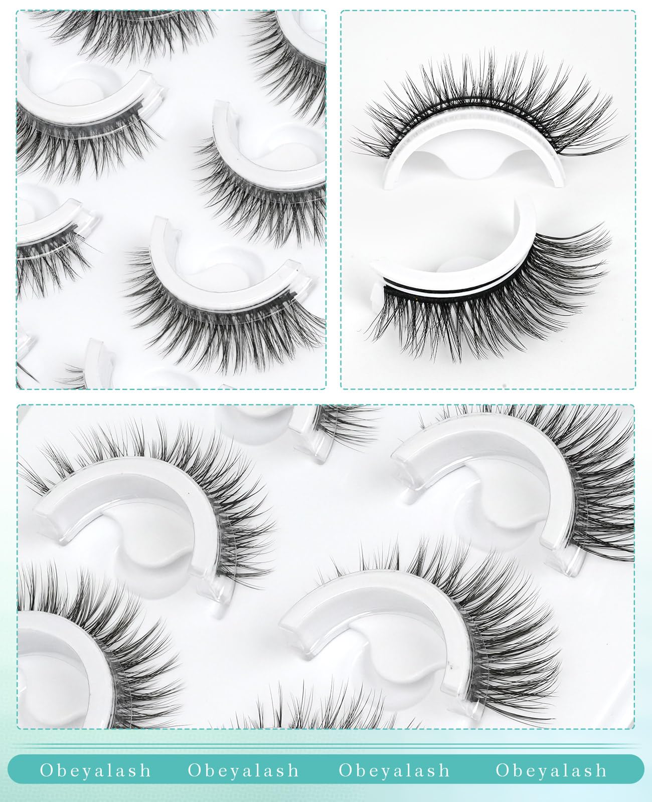 Obeyalash Self-Adhesive Cat Eye Lashes – Waterproof, Glueless, 15mm, 5 Pairs with Tweezers