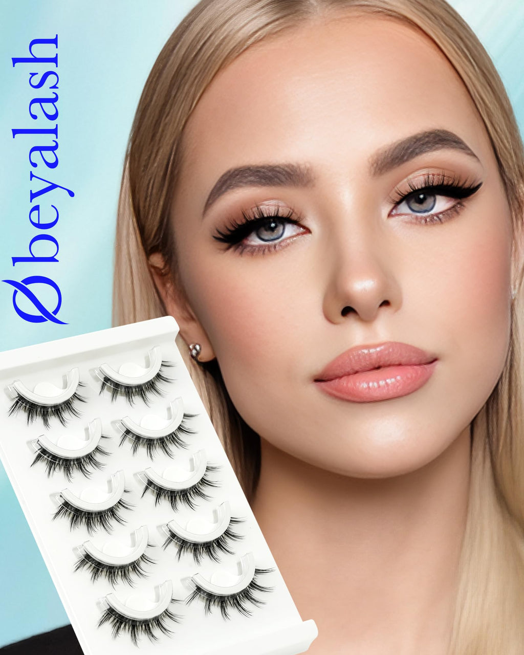 Obeyalash Manga Look Self-Adhesive Eyelashes – Waterproof Black Band, Glueless, 5 Pairs with Tweezers