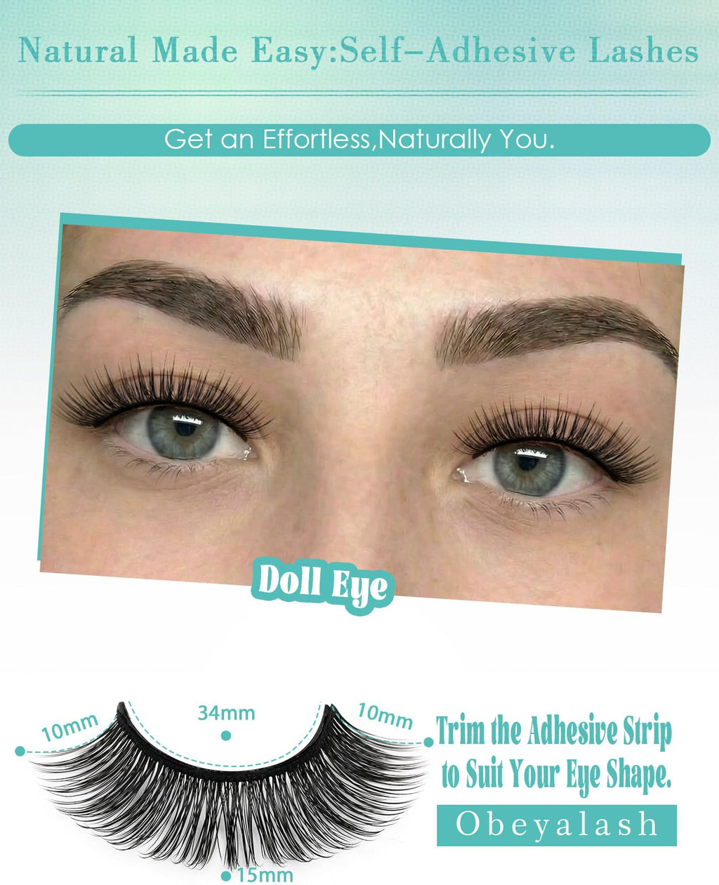 Obeyalash Self-Adhesive Doll Eye Lashes 15mm – Glue-Free, Waterproof, 5 Pairs