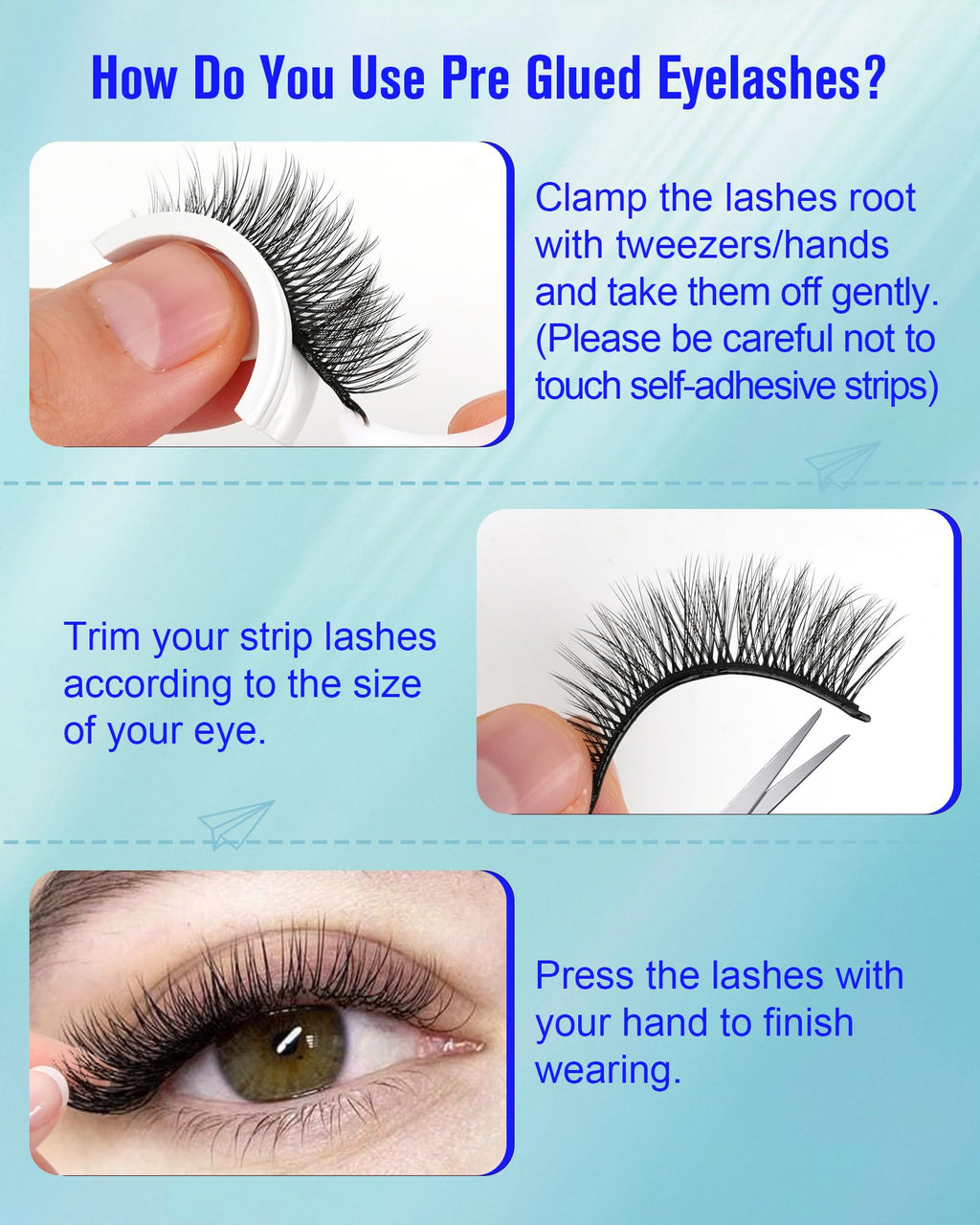 Obeyalash Manga Look Self-Adhesive Eyelashes – Waterproof Black Band, Glueless, 5 Pairs with Tweezers