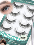 Obeyalash Self-Adhesive Cat Eye Lashes – Waterproof, Glueless, 15mm, 5 Pairs with Tweezers