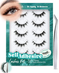 Obeyalash Self Adhesive Eyelashes Cat Eye M877 – 5 Pairs, Waterproof, Glueless with Tweezers