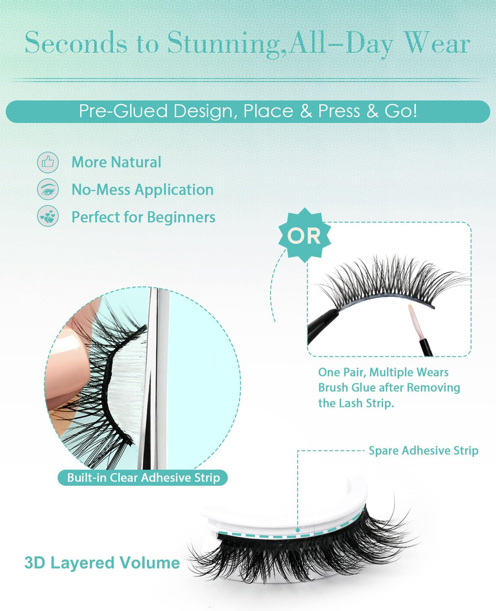Obeyalash Self Adhesive Eyelashes Cat Eye M877 – 5 Pairs, Waterproof, Glueless with Tweezers