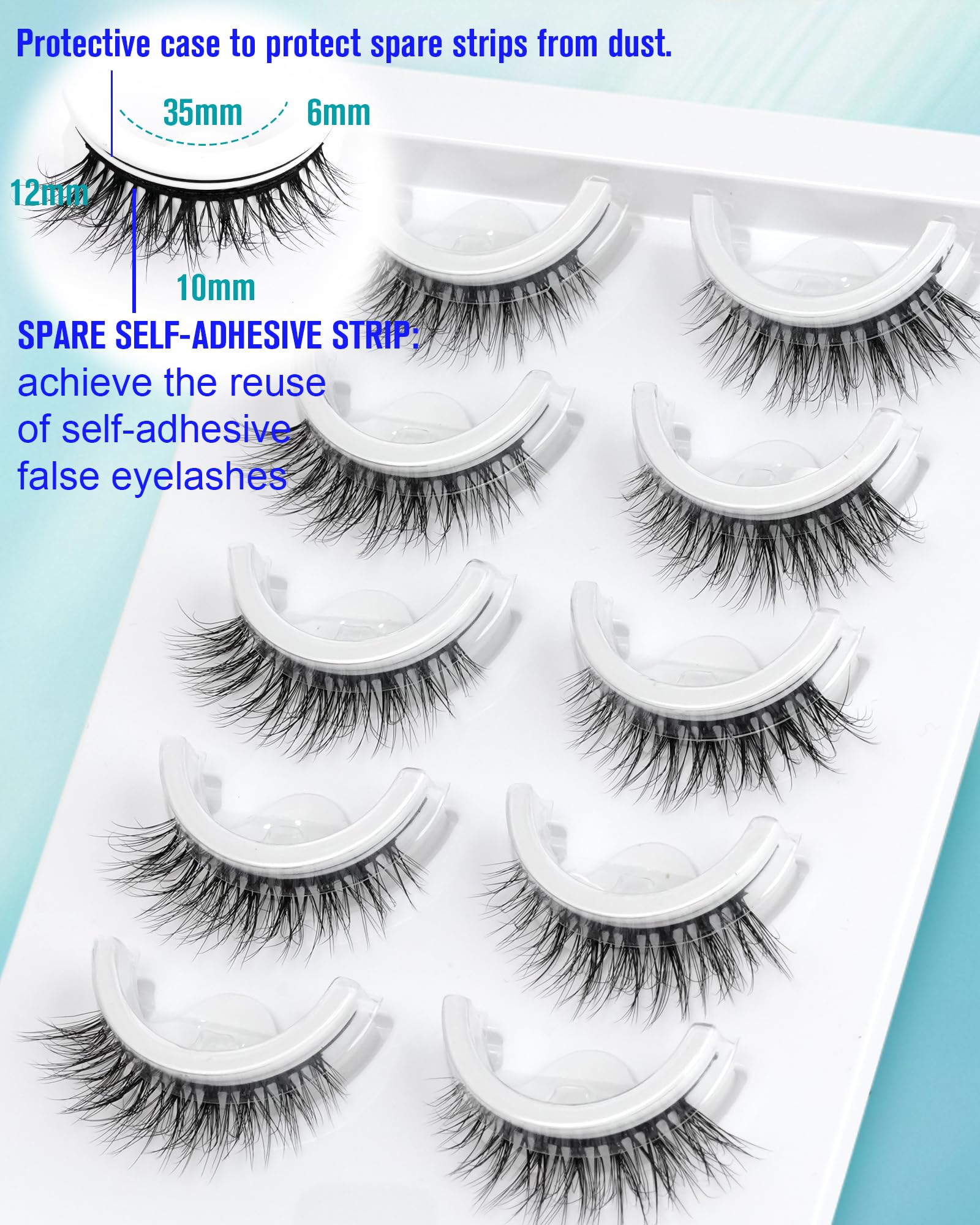 Obeyalash Self-Adhesive Cat Eye Lashes – 5 Pairs, Waterproof, 12mm 6D46