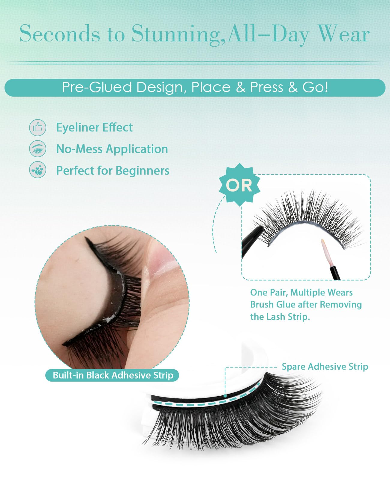 Obeyalash Self-Adhesive Doll Eye Lashes 15mm – Glue-Free, Waterproof, 5 Pairs