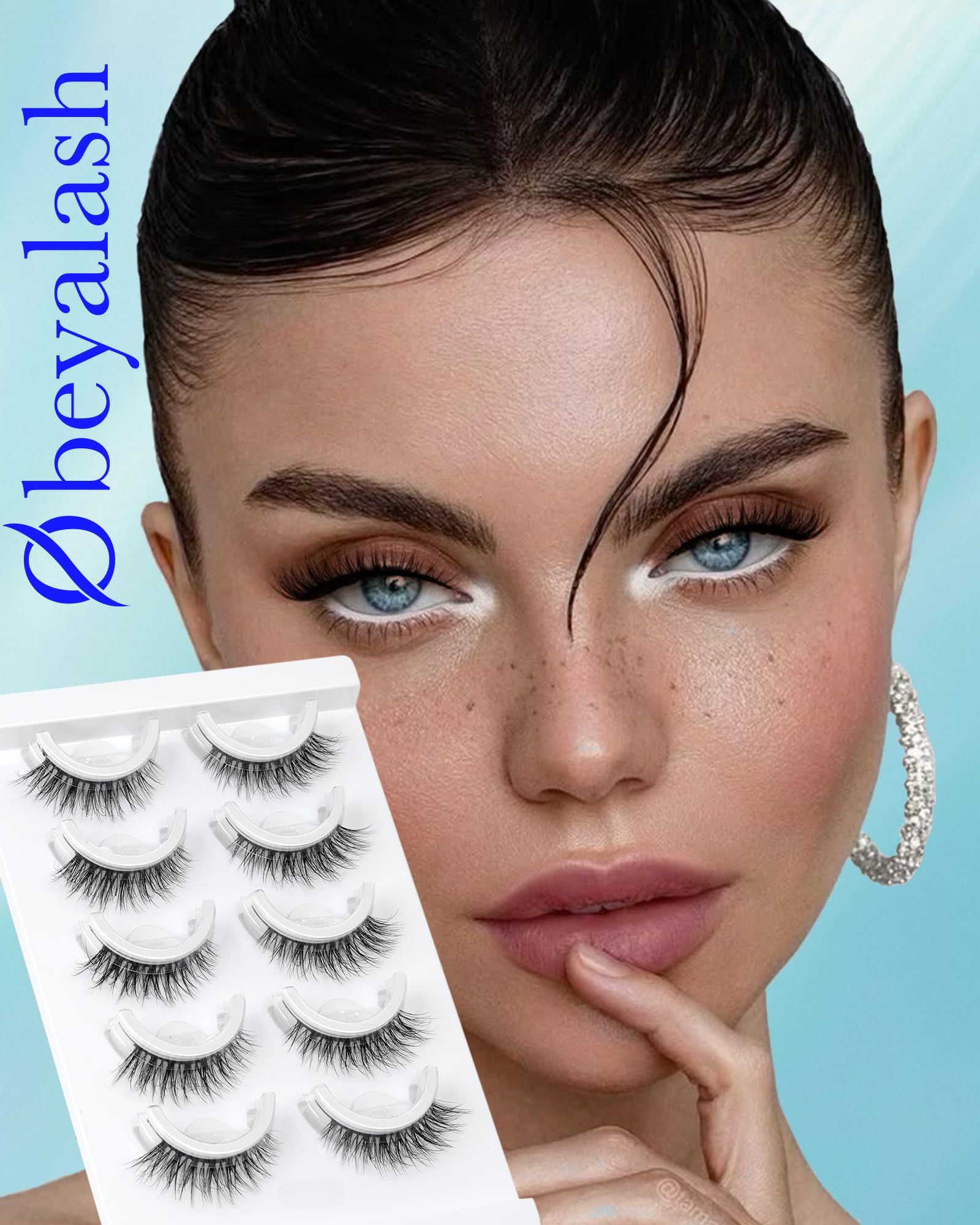 Obeyalash Self-Adhesive Cat Eye Lashes – 5 Pairs, Waterproof, 12mm 6D46