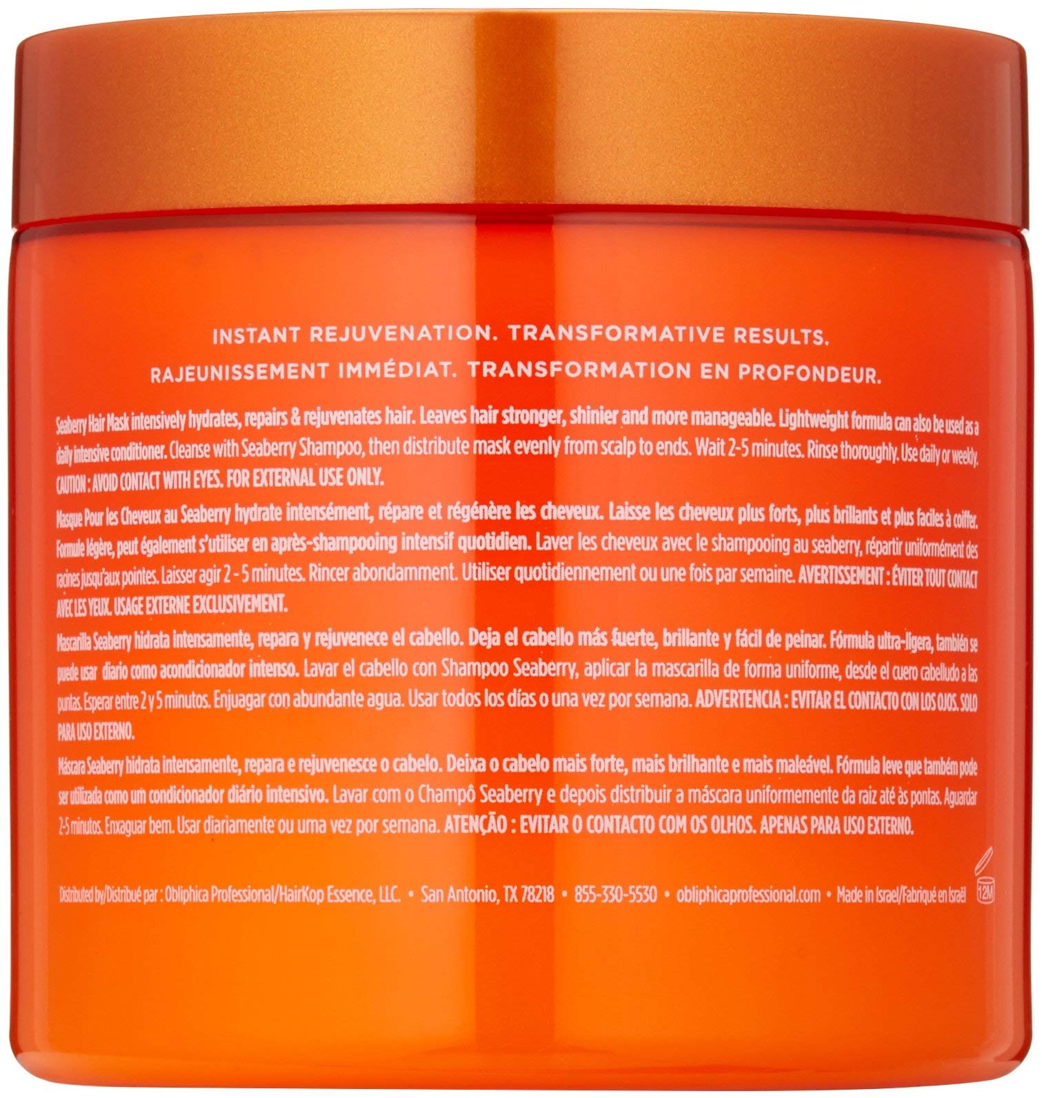 Obliphica Professional Seaberry Hair Mask - Deep Conditioning for Dry, Damaged & Color-Treated Hair | 16.9 oz