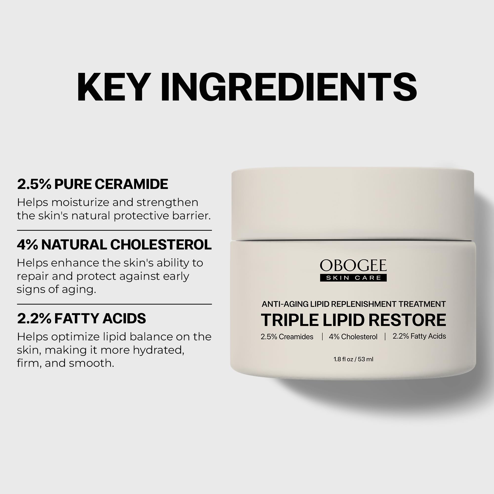 OBOGEE Triple Lipid Restore – Firming Anti-Aging Moisturizer with Ceramides, Peptides & Hyaluronic Acid (53 ml)