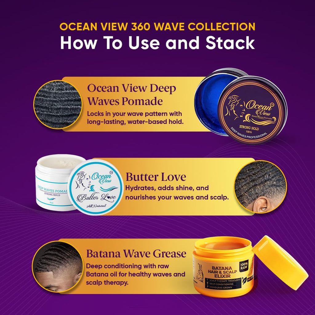 OCEAN VIEW DEEP WAVES POMADE – Premium 360 Wave Pomade for Strong, Hydrated Waves (4 oz)