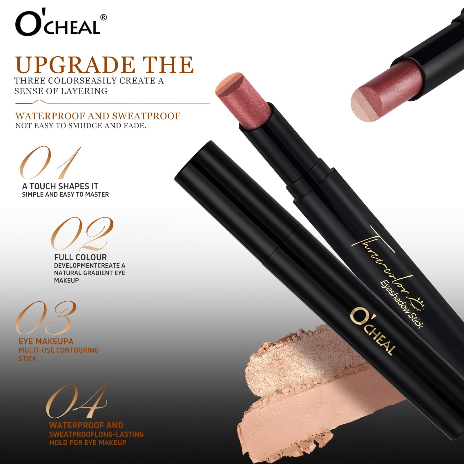 O'CHEAL 4PCS Gradient Eyeshadow Sticks – Matte, Shimmer, Waterproof