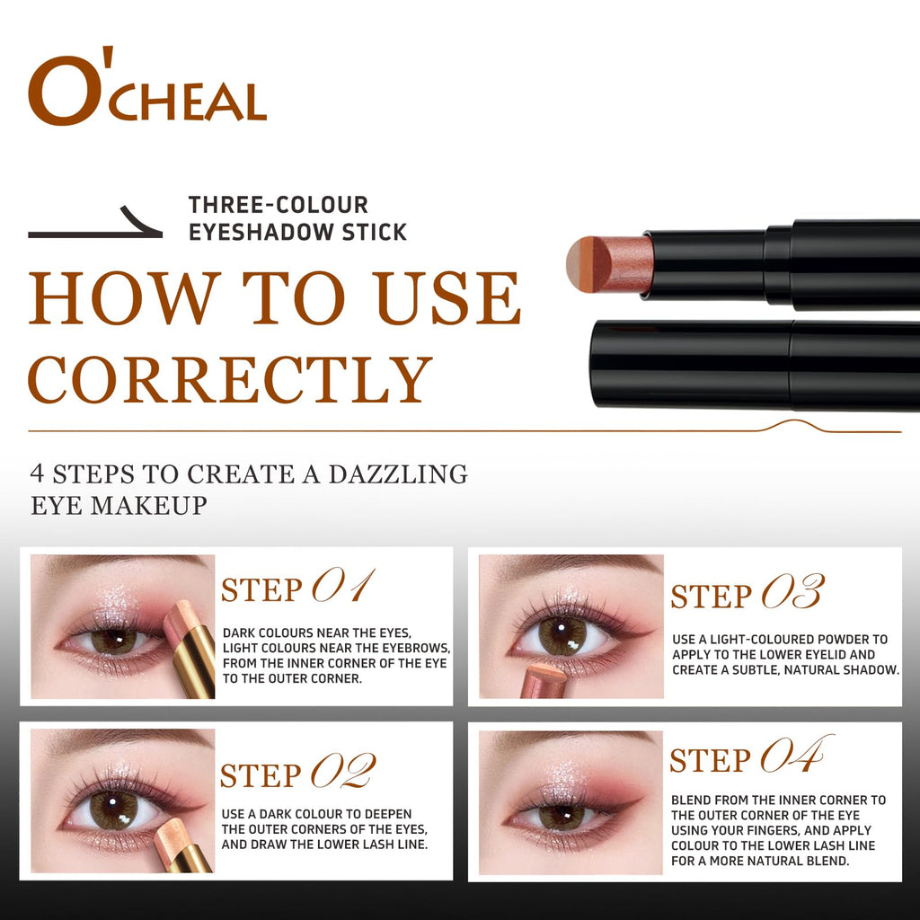 O'CHEAL 4PCS Gradient Eyeshadow Sticks – Matte, Shimmer, Waterproof