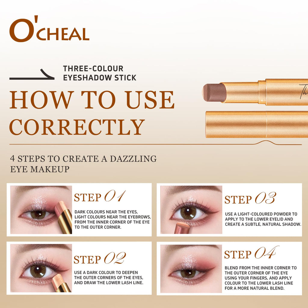 O'CHEAL 4PCS Gradient Eyeshadow Sticks – Waterproof, Long-Lasting, Crease-Proof