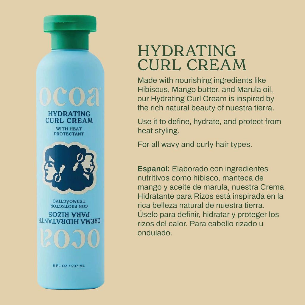 OCOA Beauty Hydrating Curl Cream with Hibiscus, Mango Butter & Marula Oil – Curl Defining Cream for Curly & Wavy Hair (8oz)