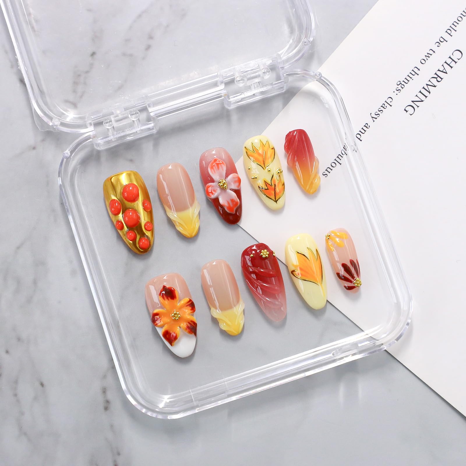 OCOUYVD Handmade Press On Nails – Fall Floral Yellow Gradient, Almond Shape, Medium (Size M)