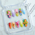 OCOUYVD Handmade Press on Nails – Medium Almond, 3D Flower Design, Thick Acrylic